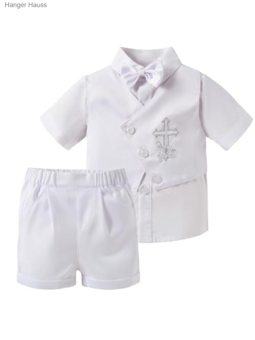 Boys Christening Outfit Set, Cotton Shirt & Shorts with Bowtie, 3-Month to 2T